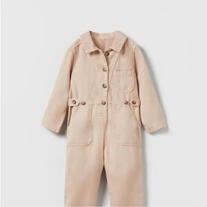 Zara Beige Utility Jumpsuit One-Piece
